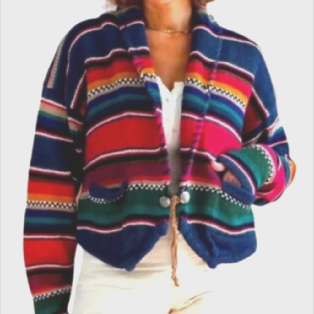 VINTAGE 80s Mix It Women's Southwestern Striped Cardigan